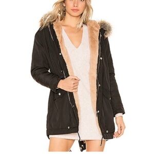 REVOLVE. by the way. Black Parka with Tan Faux-Fur Trim